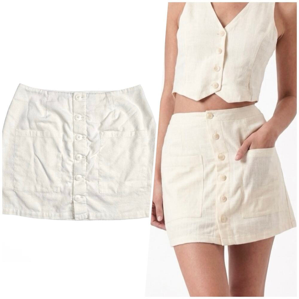 Rolla’s | Women | Francoise Cream Linen Blend A-Line Mini Skirt | Sz Large